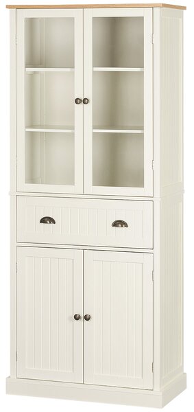 Mobile Dispensa a 5 Livelli con Cassetto Centrale 76x40x182,5 cm in MDF e Truciolato Bianco Crema
