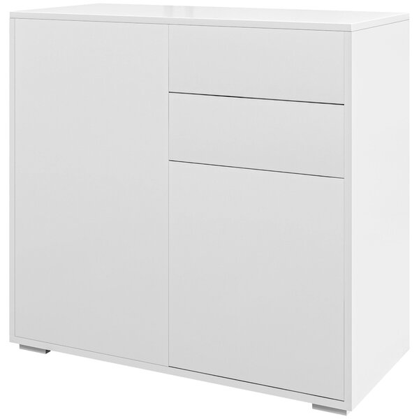 Credenza Moderna con 2 Armadietti e 2 Cassetti con Apertura a Pressione 79x36x74 cm Bianco Lucido
