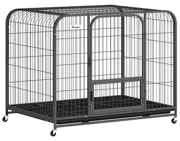 PawHut Gabbia per Cani in Acciaio con Ruote, 3 Porte, Vassoio Rimovibile e Chiusura Sicura, Nero | Aosom Italy