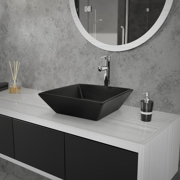 LuxeBath Lavabo da appoggio Square, 41x41x12 cm, nero opaco, in Vetroceramica