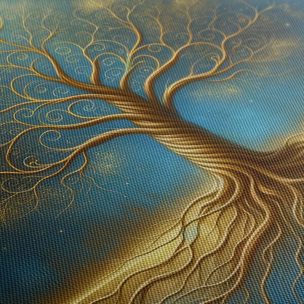Quadro su tela – Albero della vita dorato in blu
