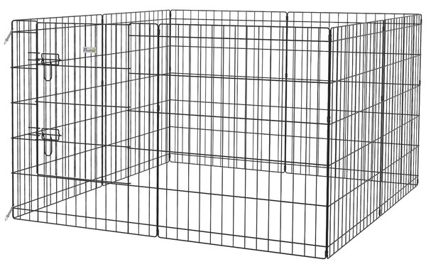 Recinto per Cani e Cuccioli Box per Animali da 8 Pezzi 76 x 61 cm in Filo di Ferro Nero