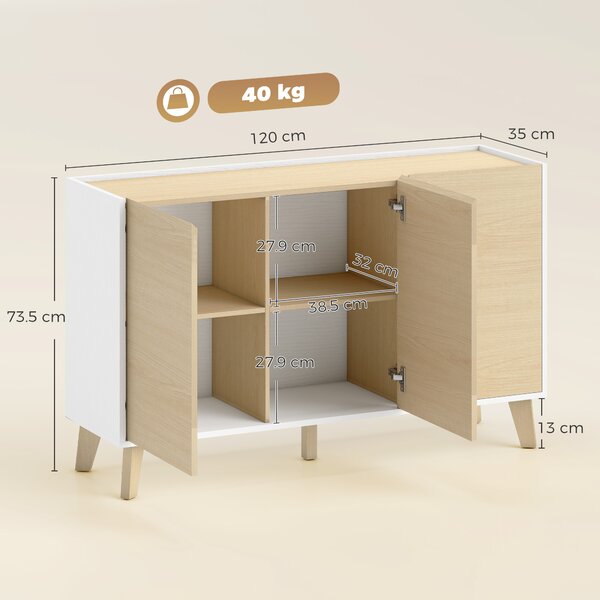 HOMCOM Credenza Buffet con Ante Soft-Close 120 cm Effetto Legno e Bianco | Aosom Italy
