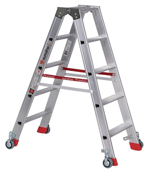 Euroline Premium 30573 Scala a pioli con rotelle a molla e fermi, 2x5 pioli