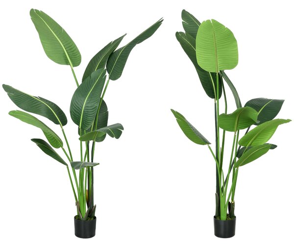 Set 2 Piante Artificiali Palma del Viaggiatore da Interno e Esterno H150 cm con Vaso Verde