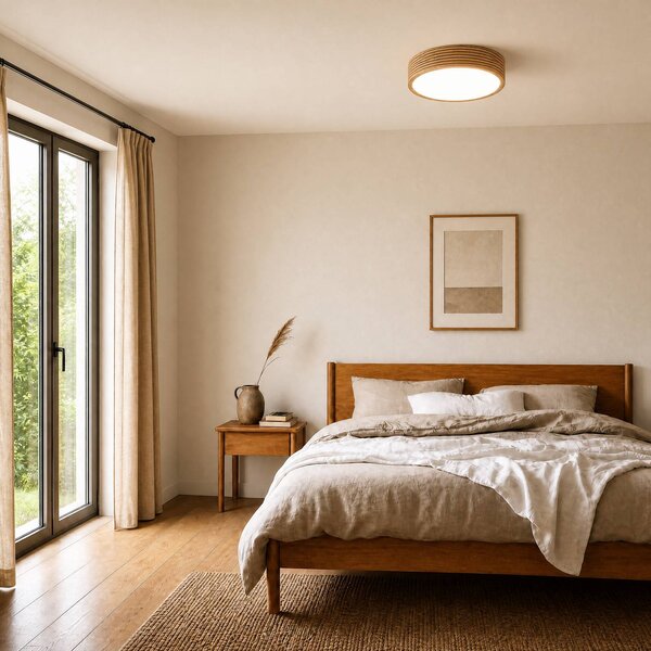 Plafoniera soffitto Linaro Lamkur, dimmerabile, Legno chiaro, Soggiorno / Sala da pranzo, Legno, Plafoniera