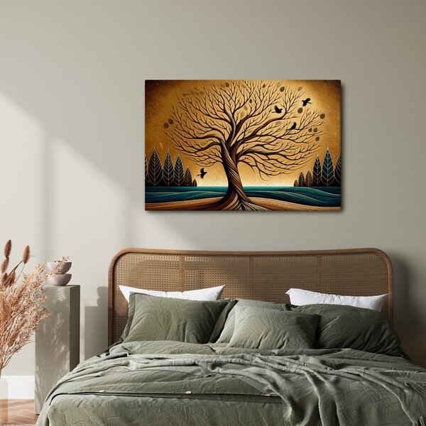 Quadro su tela – Albero della vita autunnale con uccelli