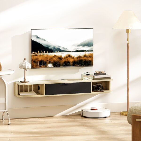 HOMCOM Mobile TV sospeso 120 cm, mobile TV per televisori fino a 127 cm, cassetto ribaltabile 2 ripiani 120x24x16cm nero | Aosom Italy