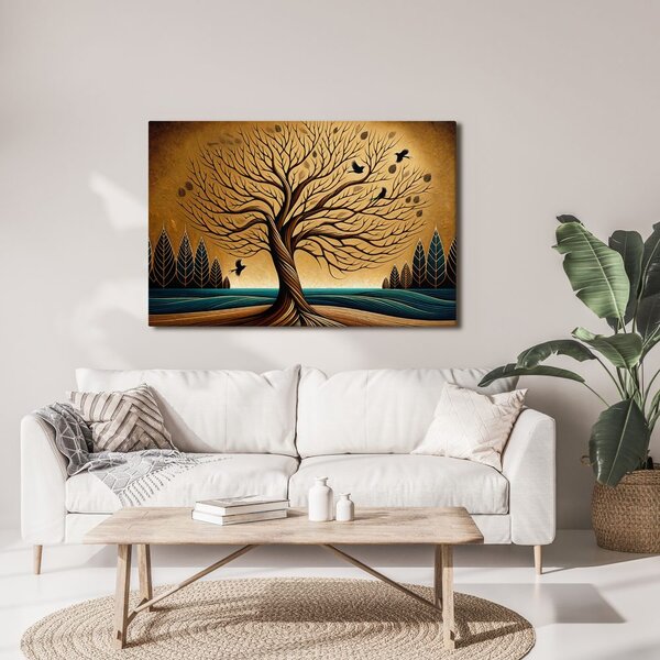 Quadro su tela – Albero della vita autunnale con uccelli