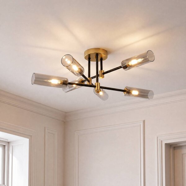 Plafoniera soffitto Tessa Lamkur, dimmerabile, Alluminio / Grigio / Zincato, Soggiorno / Sala da pranzo, Vetro, Plafoniera