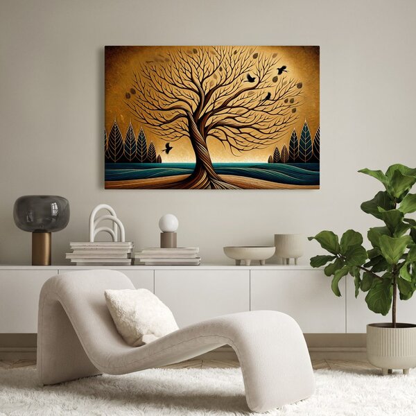 Quadro su tela – Albero della vita autunnale con uccelli