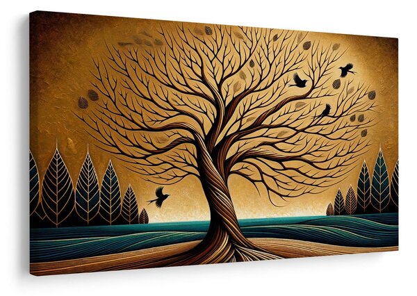 Quadro su tela – Albero della vita autunnale con uccelli