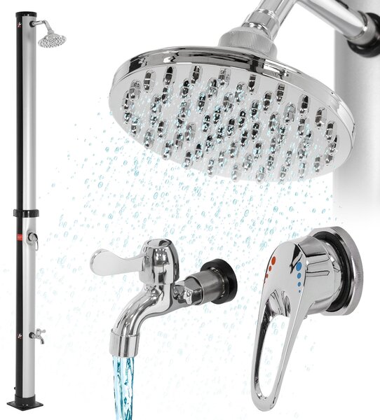 ML-Design doccia solare 20L 210cm rotonda con doccia a pedale e soffione a pioggia, argento-nero, acqua calda, 60°C senza allacciamento alla corrente, con attacco per tubo da giardino