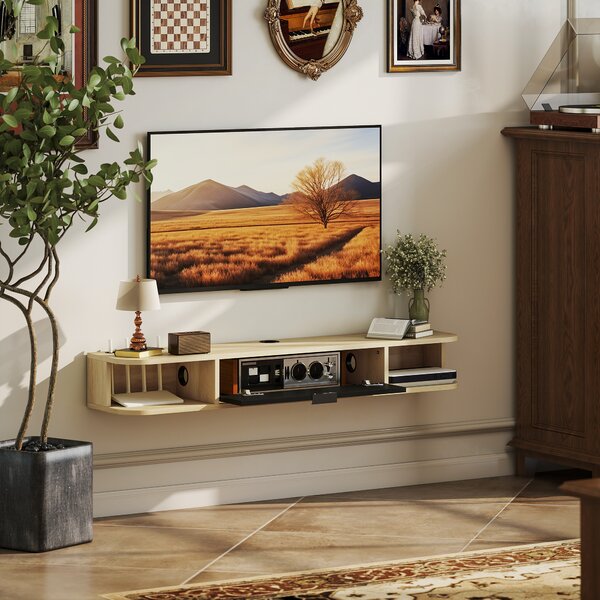 HOMCOM Mobile TV sospeso 120 cm, mobile TV per televisori fino a 127 cm, cassetto ribaltabile 2 ripiani 120x24x16cm nero | Aosom Italy