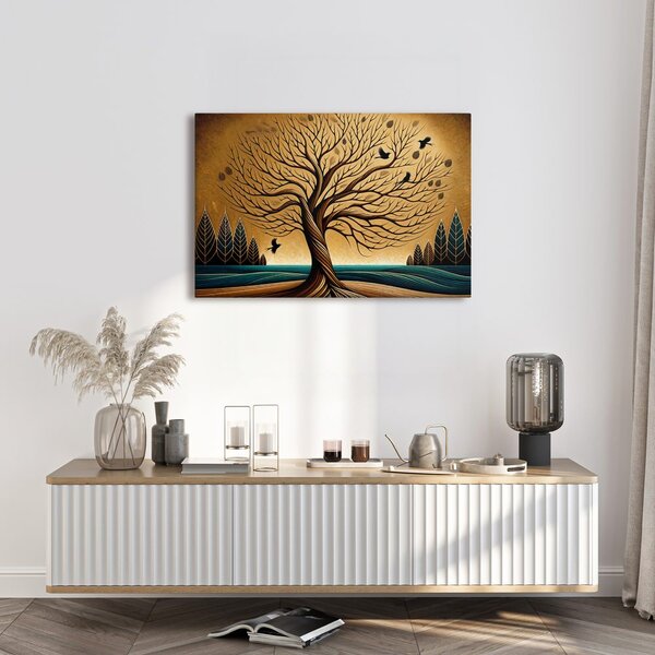 Quadro su tela – Albero della vita autunnale con uccelli