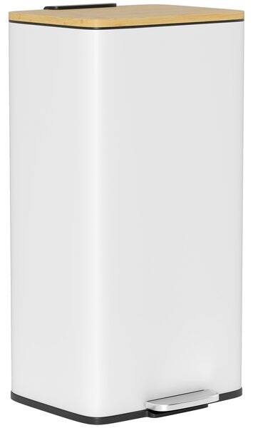 HOMCOM Cestino per la cucina con pedale 20 L Coperchio Chiusura Ammortizzata Secchio Interno Estraibile 29,5x29,5x56,8 cm Bianco e naturale | Aosom Italy
