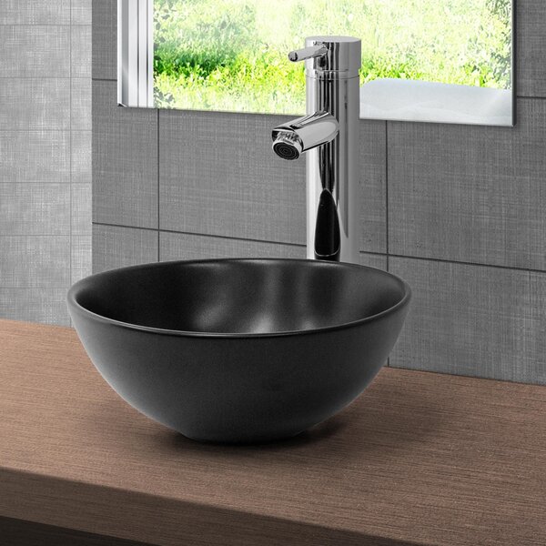 LuxeBath Lavabo da appoggio rotondo, Ø 28x15 cm, nero opaco, in Vetroceramica