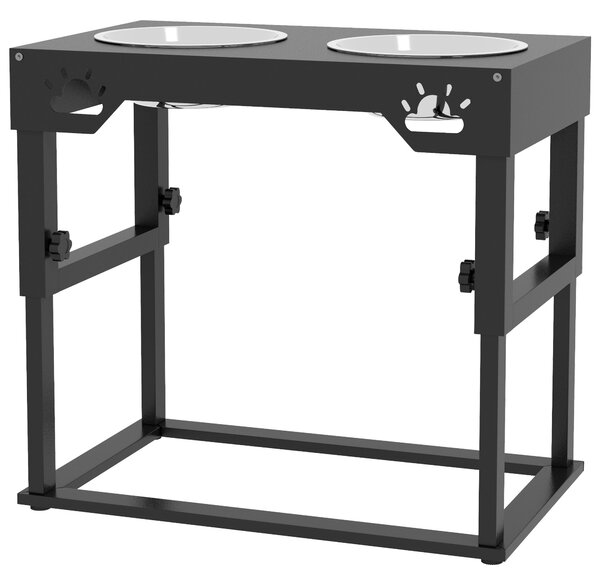 Portaciotole per Cani a 7 Altezze Regolabili 44x27x51 cm con 2 Ciotole Rialzate Ø19x6 cm in Acciaio Nero