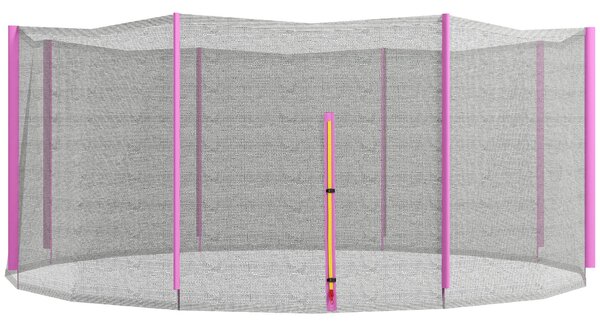 Rete di Protezione per Trampolini a 8 Pali con Ingresso con Cerniera Ø366x180 cm in PE Nero e Rosa