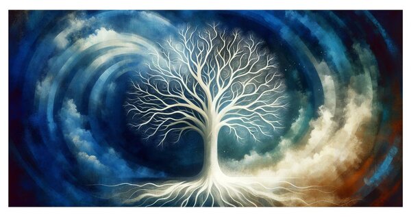 Quadro su tela – Albero della vita in paesaggio tempestoso