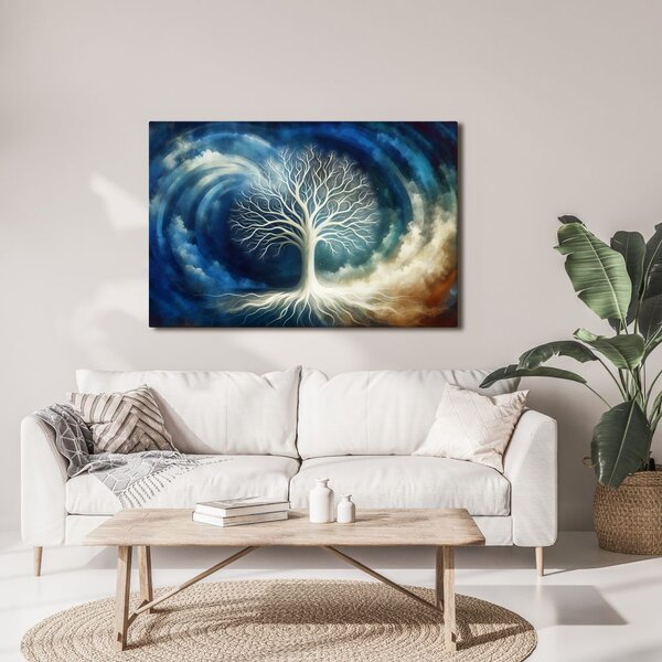 Quadro su tela – Albero della vita mistico tra onde blu