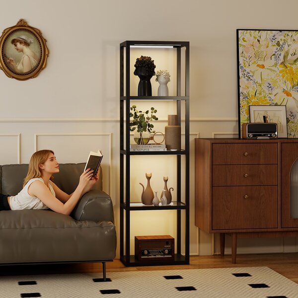 HOMCOM Lampada LED RGB 4 livelli con Ripiani in Vetro, Telecomando e Sincronizzazione Musica — Nero | Aosom Italy