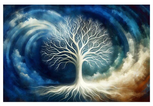 Quadro su tela – Albero della vita mistico tra onde blu