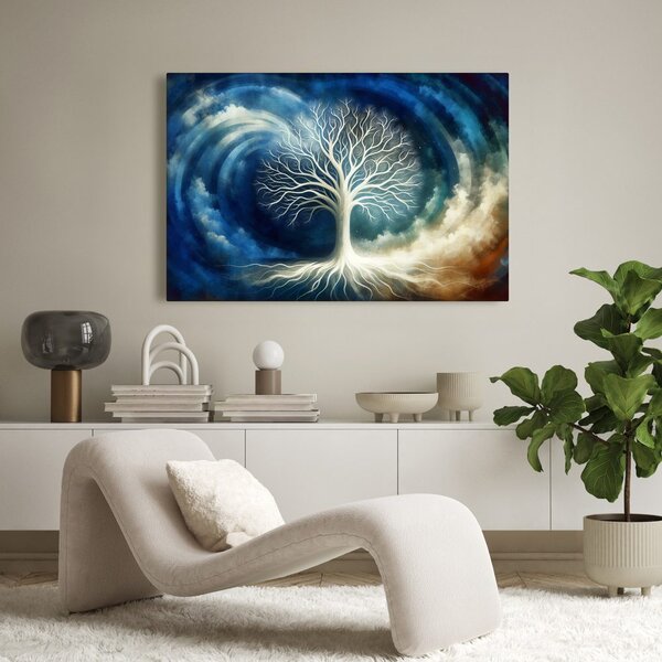 Quadro su tela – Albero della vita mistico tra onde blu