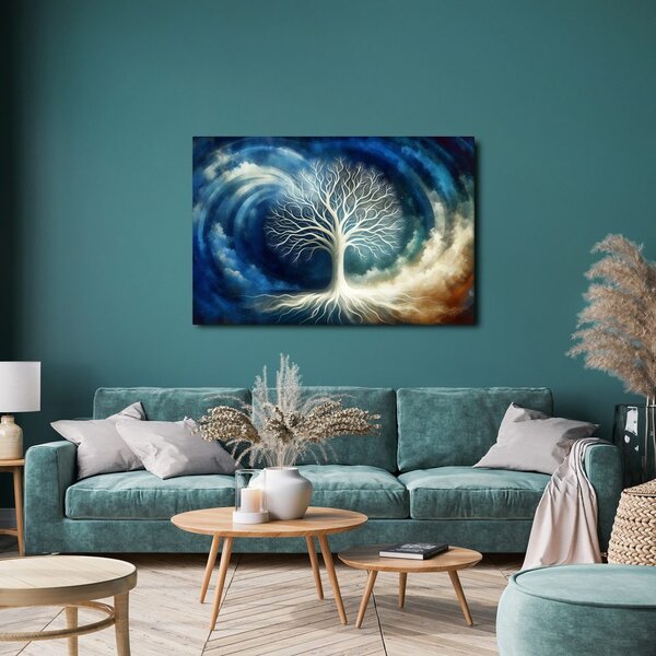 Quadro su tela – Albero della vita mistico tra onde blu