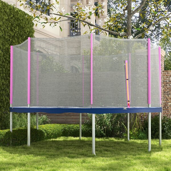 Rete di Protezione per Trampolini a 8 Pali con Ingresso con Cerniera Ø366x180 cm in PE Nero e Rosa