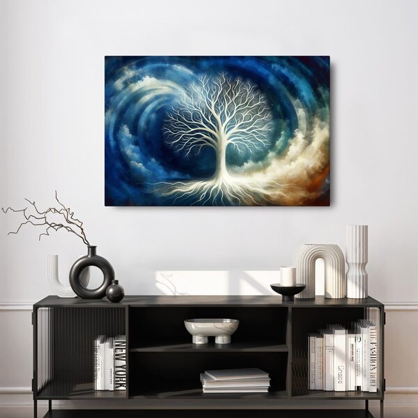 Quadro su tela – Albero della vita mistico tra onde blu