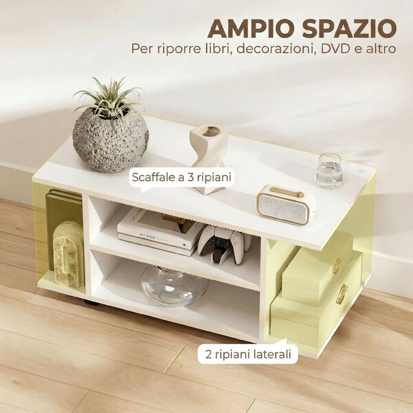 HOMCOM Mobile Porta TV Moderno con Ripiani, Ruote Girevoli e Freni, 80x40x40 cm, Bianco | Aosom Italy