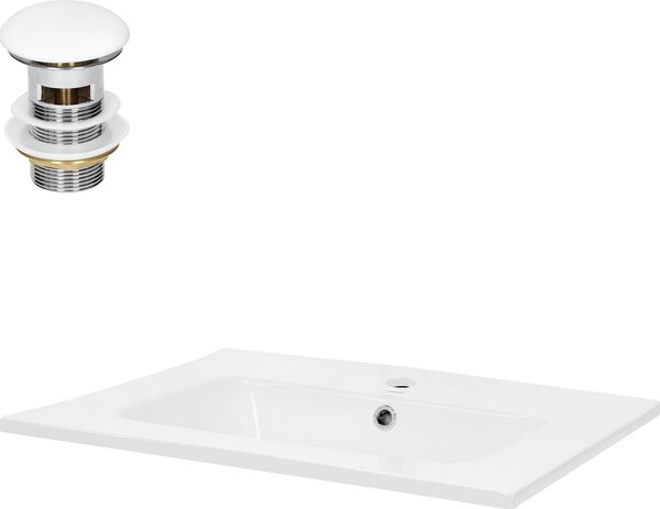 LuxeBath Lavabo da appoggio Square, 61x46x16,5 cm, bianco, in Vetroceramica, incl. set di scarico con troppopieno