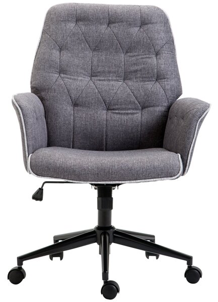 Sedia da Ufficio Imbottita ad Altezza Regolabile 66x69x89,5-97 cm in Tessuto Effetto Lino Grigio