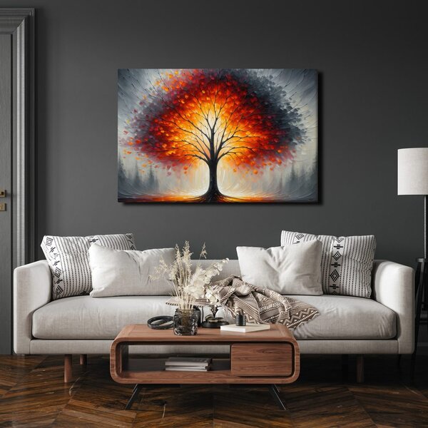 Quadro su tela – Albero della vita splendente in paesaggio autunnale