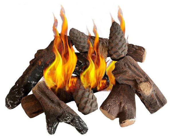 Legna decorativa da camino - Vetroceramica - 9 pezzi - Colore naturale per caminetto a bioetanolo o gas