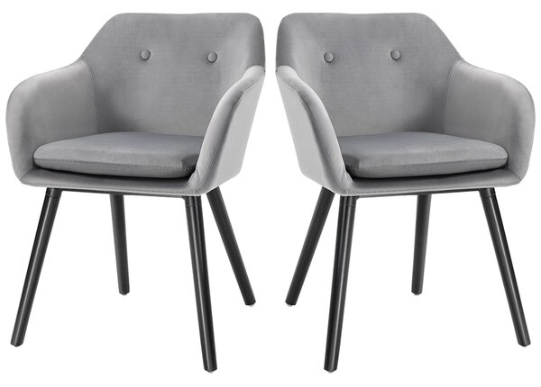 Set di 2 Sedie per Sala da Pranzo con Braccioli Imbottite 54x56x74 cm in Velluto Grigio