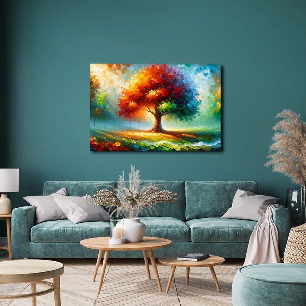 Quadro su tela – Albero della vita nei colori dell'arcobaleno