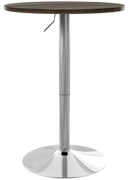 Tavolo Alto da Bar con Altezza Regolabile Piano Girevole e Base Ø60x69-91 cm in Acciaio Marrone