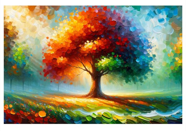 Quadro su tela – Albero della vita nei colori dell'arcobaleno
