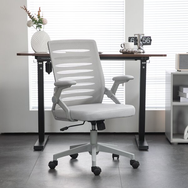 Sedia da Ufficio Ergonomica con Altezza Regolabile e Braccioli Sollevabili Grigio