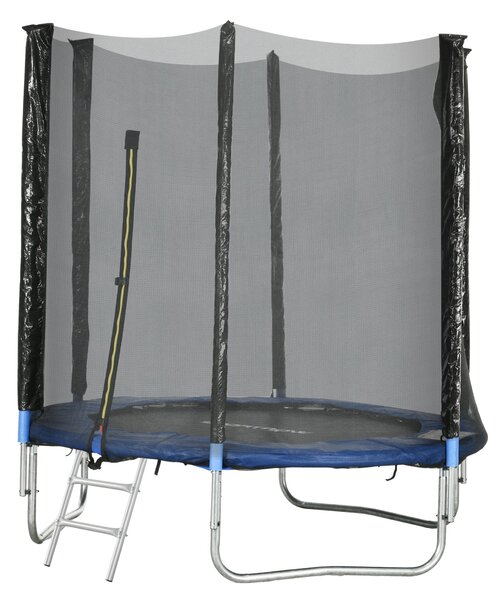 Trampolino Elastico con Scaletta e Rete di Sicurezza Ø180x200 cm in Acciaio e Plastica Blu