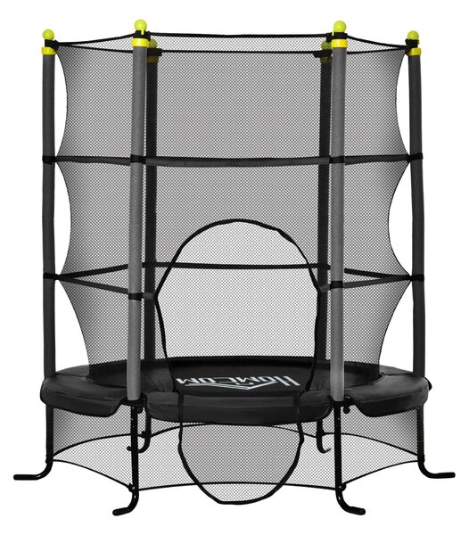 Trampolino Tappeto Elastico per Bambini 3-10 Anni con Rete e Pali Imbottiti in Acciaio Ø163x163 cm in PP e Schiuma Nero
