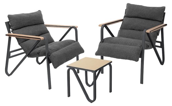Set di mobili da giardino ML-Design, 3 pezzi, grigio antracite: mobili da terrazza con 2 sedie, tavolo e cuscini per sedute; mobili da balcone resistenti alle intemperie con struttura in acciaio; salottino da giardino