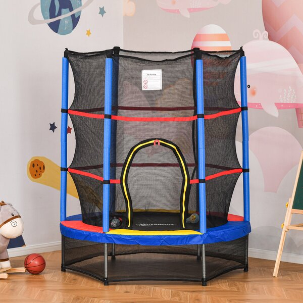 Trampolino Elastico per Bambini da 3 Anni Ø140cm con Rete di Protezione e Corde Bungee Blu