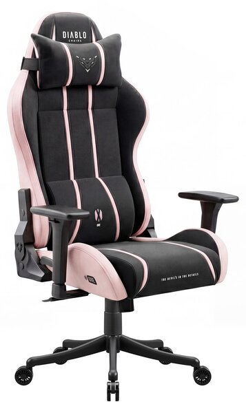 Sedia da gaming Diablo Chairs X-One 2.0 in tessuto, sedia da ufficio ergonomica, sedia girevole nera e rosa, taglia Small