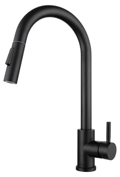 Miscelatore da cucina – Miscelatore estraibile per lavello – Acciaio inossidabile 304 – 2 tipi di getto – Rotazione a 360° – Nero