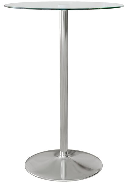 Tavolo Alto da Bar Moderno Rotondo con Base Ø70x102 cm in Acciaio e Piano in Vetro Trasparente
