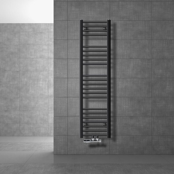 LuxeBath radiatore bagno attacco centrale 300 x 1400 mm antracite diritto con termostato e set di collegamento Radiatore angolare a parete, senza elemento riscaldante