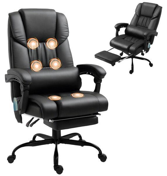 Sedia da ufficio Vinsetto ergonomica con funzione massaggio, poggiapiedi in Pelle finta nera